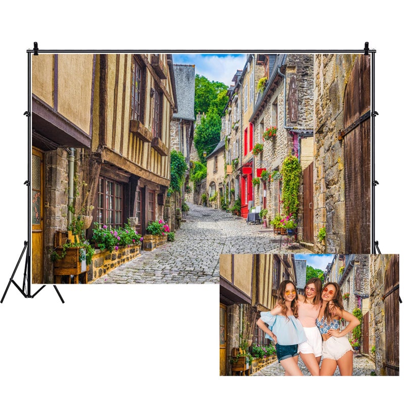 Renaiss 7x5ft Italy Town Streets Backdrop European Tourist Travel Downtown Street Vintage Buildings Scenery Photography Background for Holiday Theme Wedding Kids Adults Portrait Studio Props - Image 1